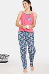 Zivame Pretty Floral Woven Pyjama Set - Medieval Blue — thumbnail 4